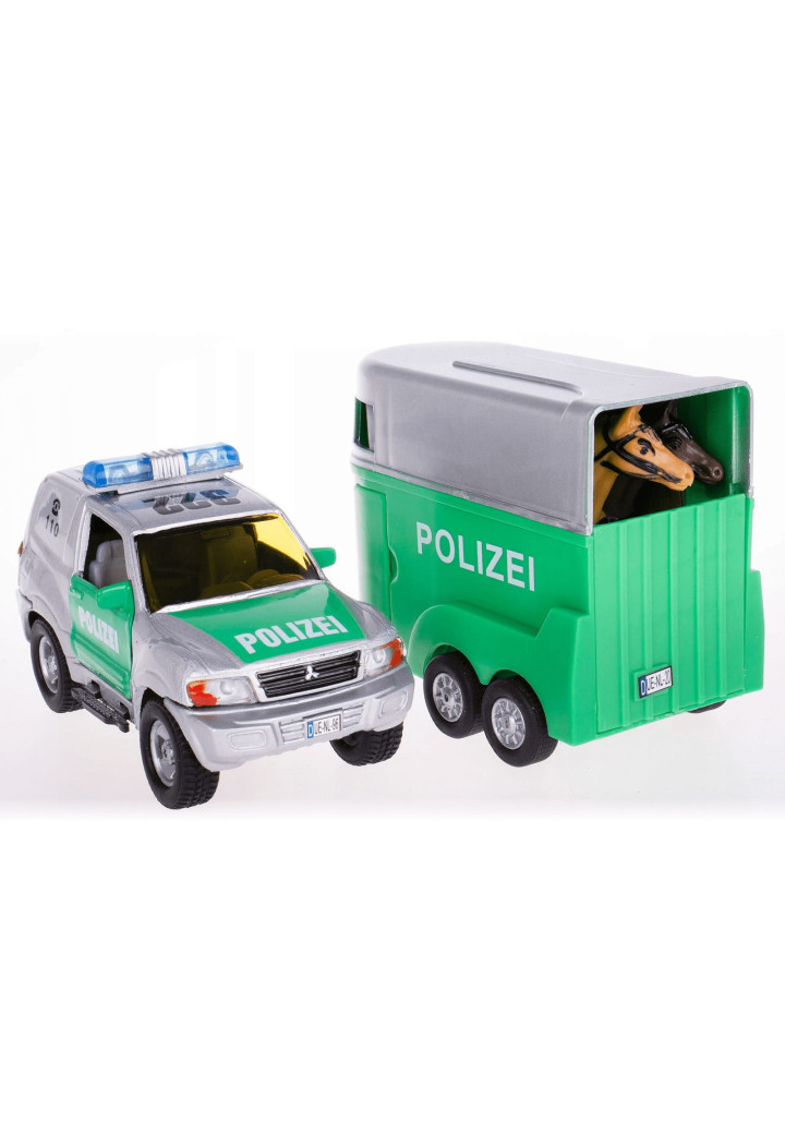 Samochód Policja HIPO z przyczepą na konie