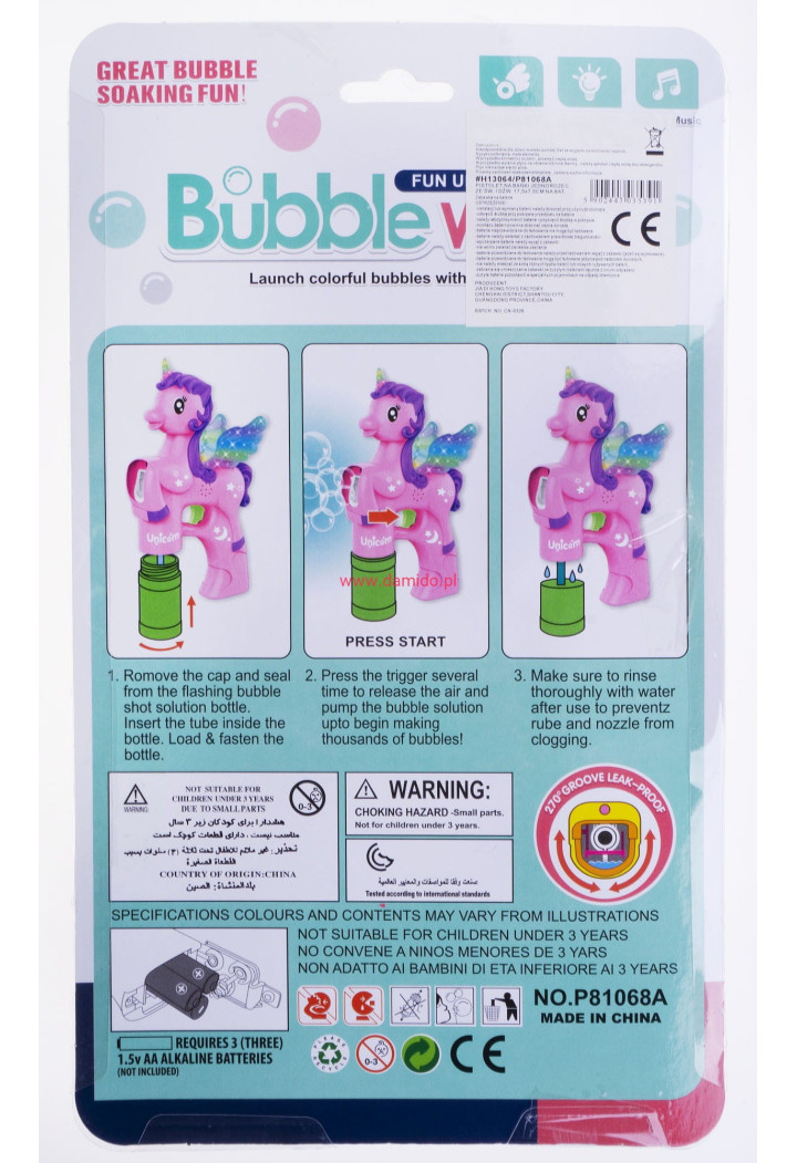 Pistolet Bańki Mydlane JIADIHONG Jednorożec