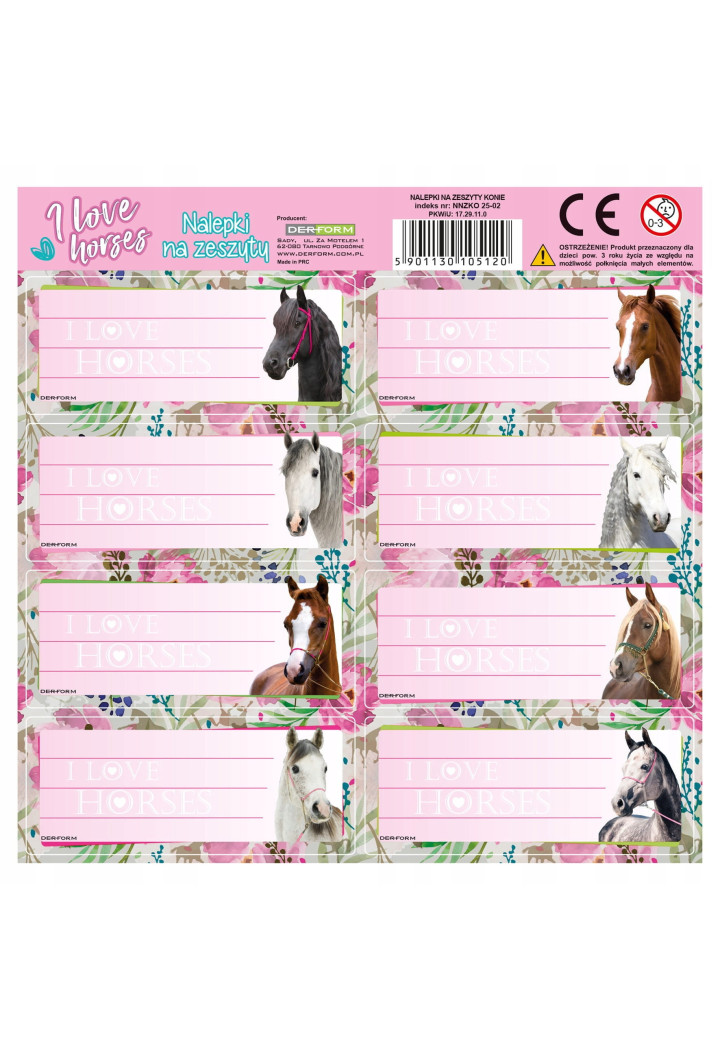 Naklejki na zeszyt DERFORM Konie25 8 sztuk