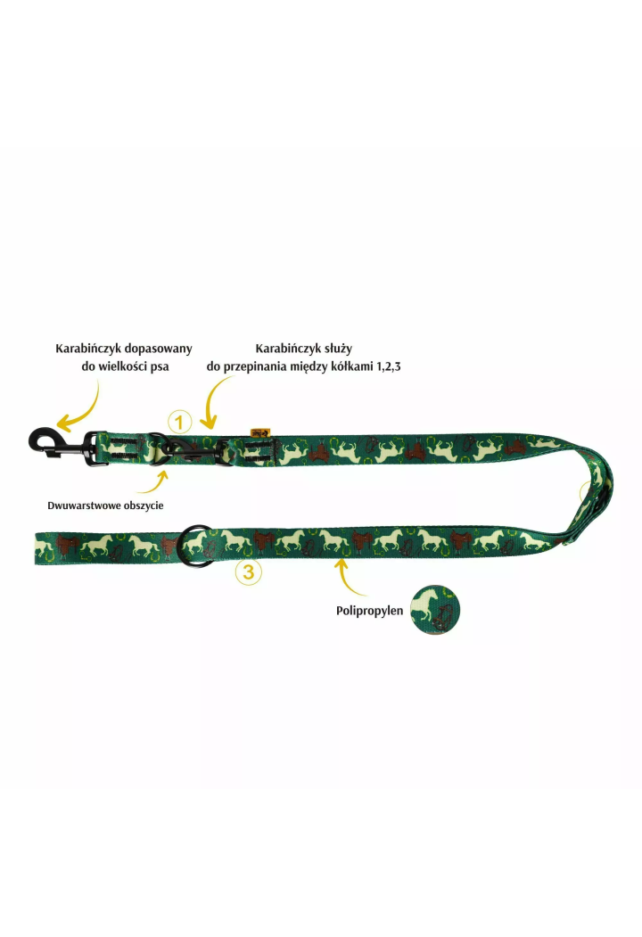 Smycz przepinana DINGO City Horse green 3X220cm