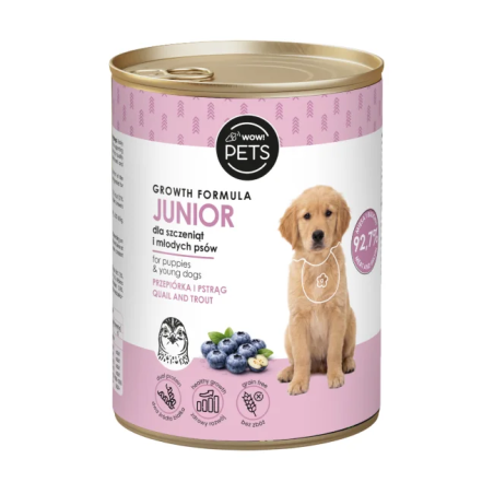 Karma WOW!PETS Dla Psów Junior Przepiórka & Pstrąg 400g
