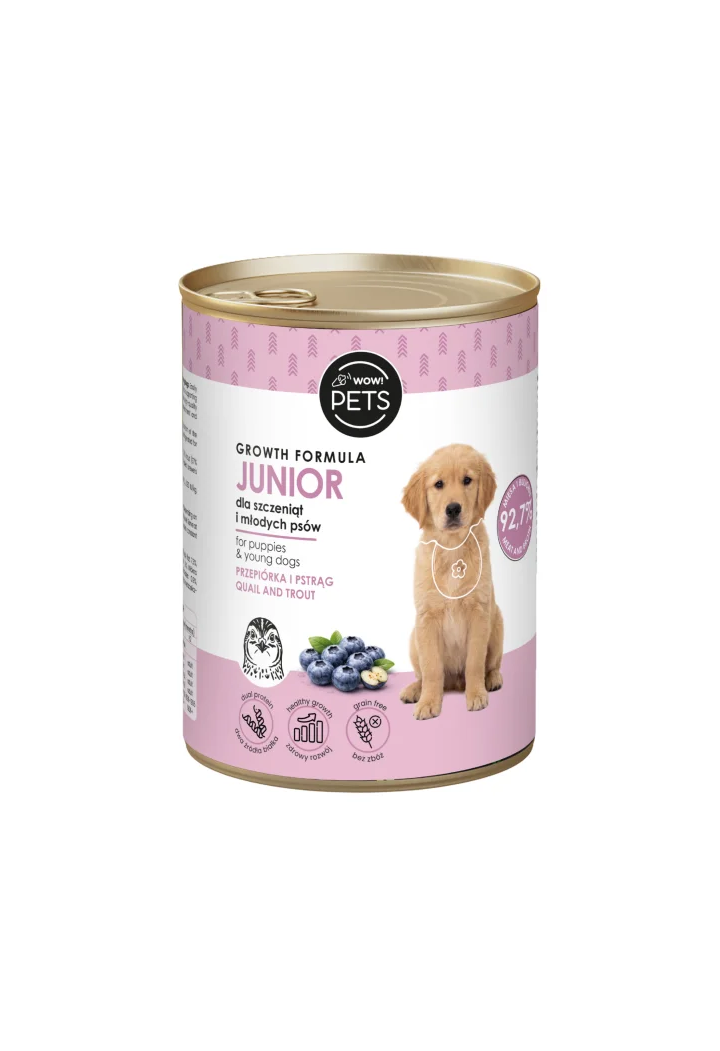 Karma WOW!PETS Dla Psów Junior Przepiórka & Pstrąg 400g